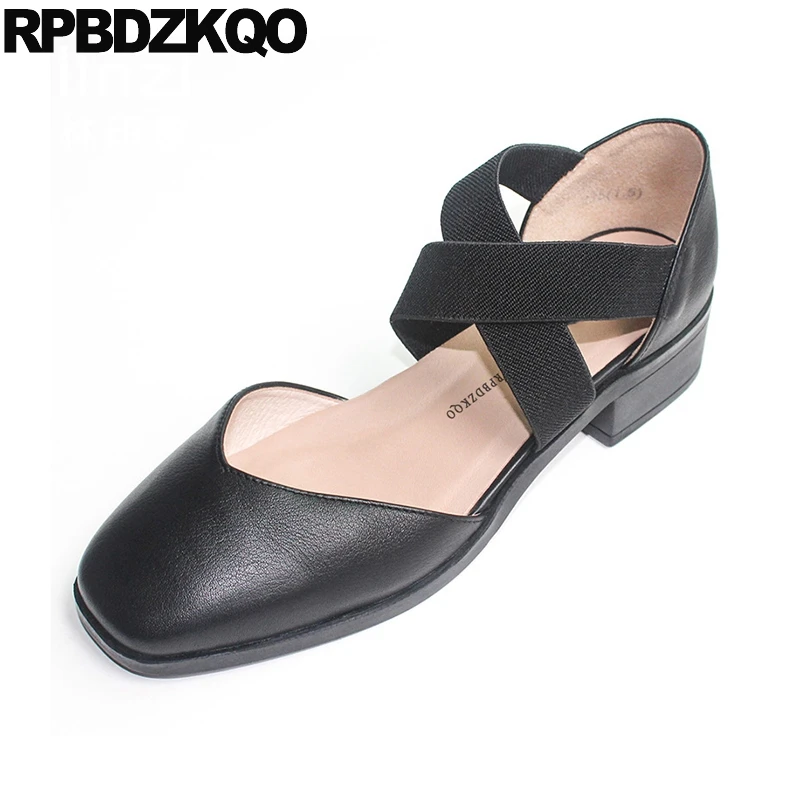 

Mary Jane Handmade Women Large Size China Square Toe Elastic Satin Wedding Ballet Shoes Genuine Leather Ballerina Sandals Black