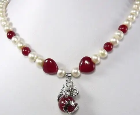 Модный дизайн красивый белый жемчужный красные нефриты и модное ожерелье с