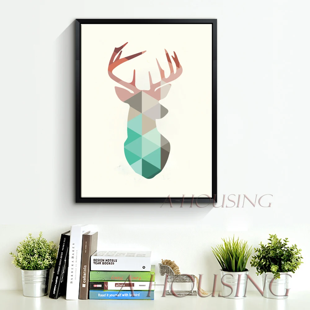 Геометрические Коралловые Головы Оленя Печать на Холсте Живопись Плакат