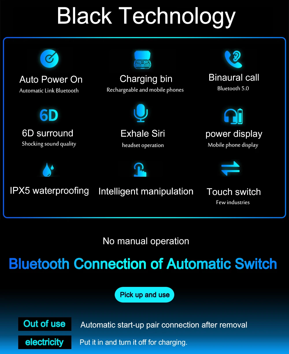Волшебная музыка TWS 5,0 Мини bluetooth наушники беспроводные Спортивные bluetooth гарнитура Водонепроницаемый тачпад для подарка с зарядной коробкой