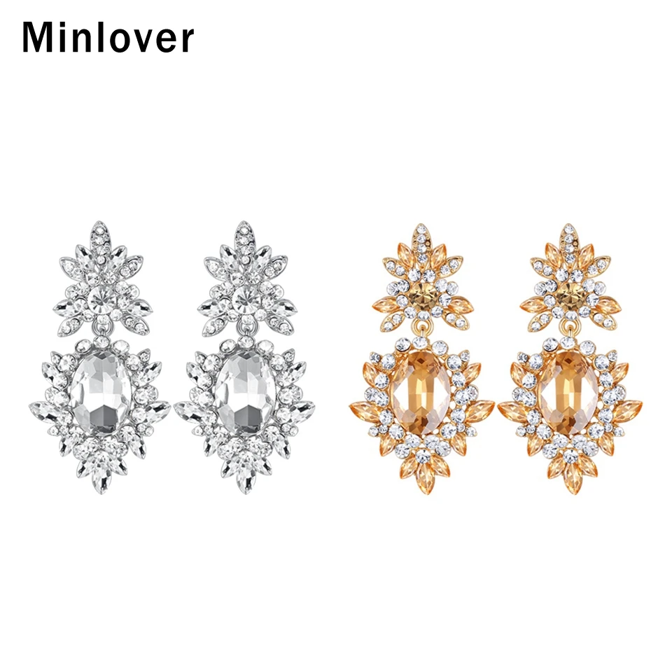 Minlover, черные Висячие висячие серьги с кристаллами для женщин, массивные Цветочные Стразы, серьги для помолвки, ювелирные изделия, MEH1080
