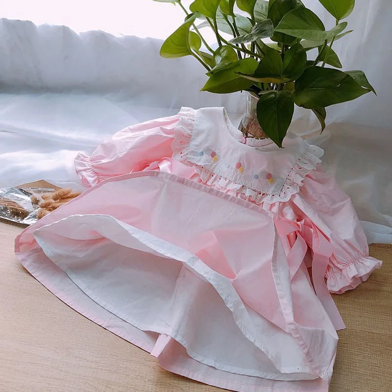 Милое весеннее платье для маленьких девочек винтажное испанское розовое 100%