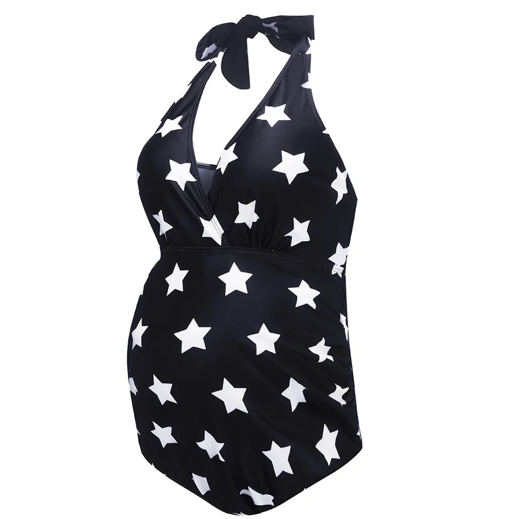 Женский цельный купальник для беременных с v образным вырезом и принтом звезд