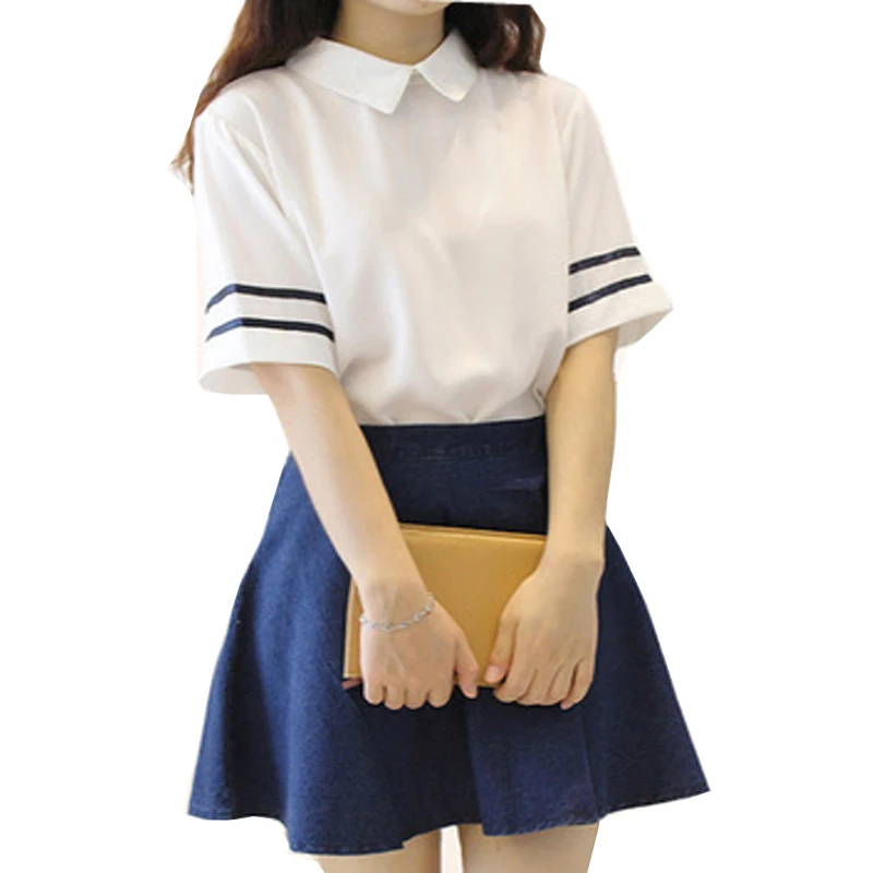 

White School Uniforms Girls Dress Plus Sizes Korean Trend Tracksuit College Students Dresses Cosplay Cloths Shirt+Skirt