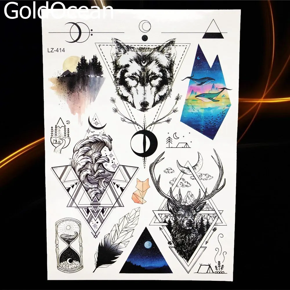 GoldOcean мужские крутые треугольные наклейки с татуировками Луны для женщин и