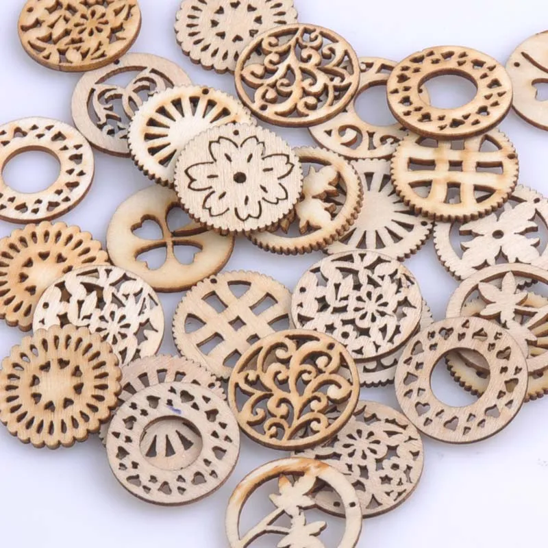 Деревянный Скрапбукинг с разноцветным рисунком ремесленный круглый случайный