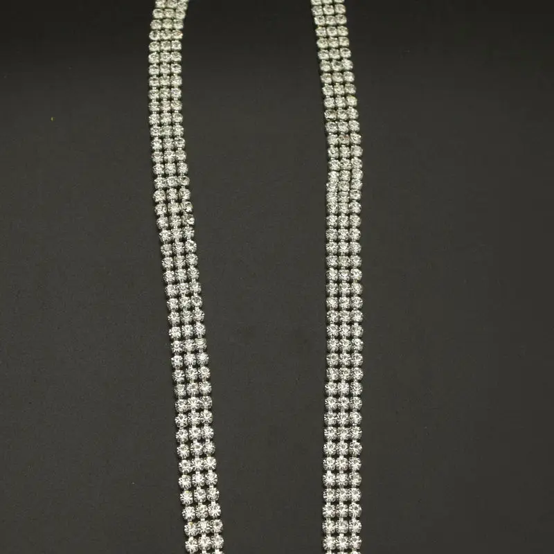 2 ярда 3 мм ряда цепочка из хрустального стекла серебряная основа с когтями