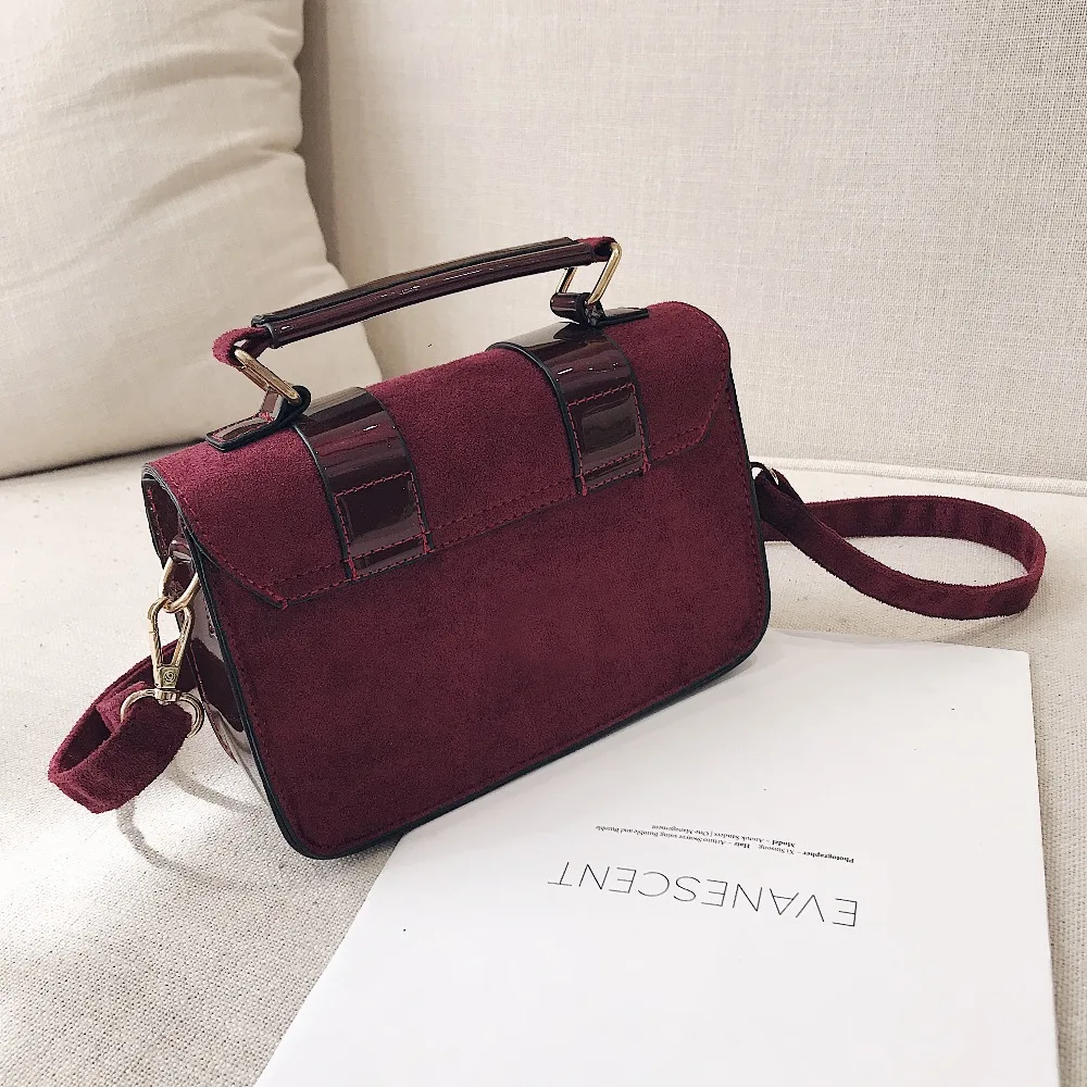 Красный нубук замша сумка для Для женщин Tote 2018 женская сумочка кошелек Лоскутная