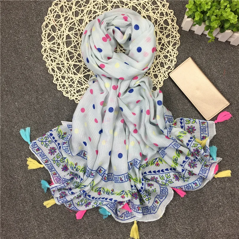 

2017 Newest Beautiful Dot Print Tassel Scarf Women Long Paisley Print Shawl Floral Cotton Scarf Hijab Wrap Free Shipping