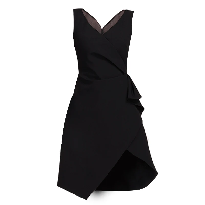 Женское офисное платье трапеция Max Spri асимметричное с V образным вырезом Сетчатое