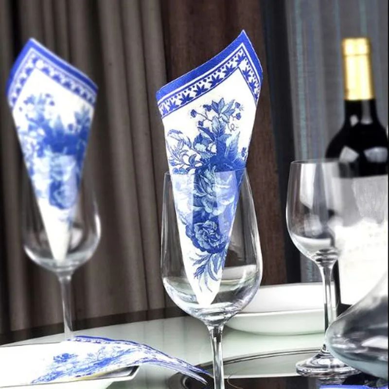 20 шт гардении Цвет салфетка Синий принт чашки цветок Бумага отель столовых