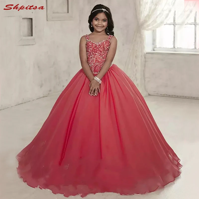 Роскошные платья для девочек с кристаллами и цветами свадьбы вечеринки первого