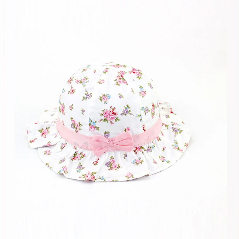 Flower Bow Baby Girls Hat Ruffles Floral For Cotton Lace Up Fisher Fashion Purple Pink Sun Caps Spring Summer | Детская одежда и