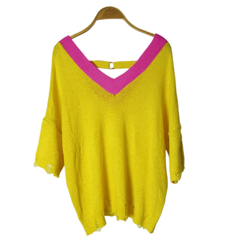 2017 Осень Новая мода Глубокий V образным вырезом вязаный женский свитер