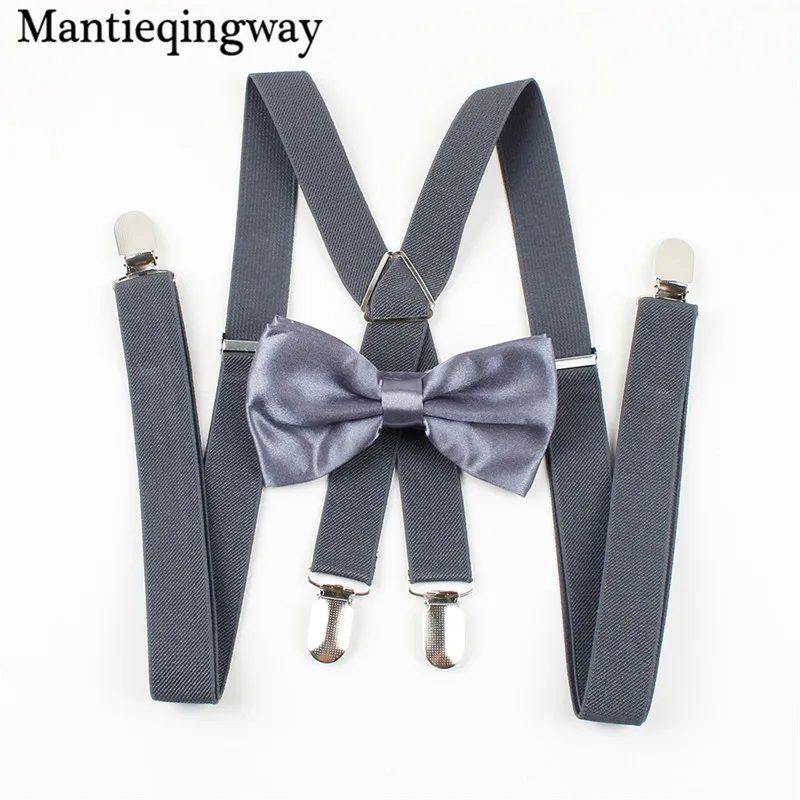 Deep Gray Mantieqingway классический сплошной цвет подтяжки галстук бабочка набор конфетных цветов полиэстер Свадебный галстук-бабочка подтяжки для женщин и мужчин эластичный бандаж - Цвет: Deep Gray