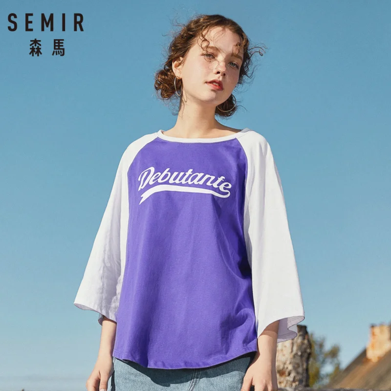 SEMIR Женская бейсбольная рубашка 100% хлопок 3/4 длина рукава с принтом женская