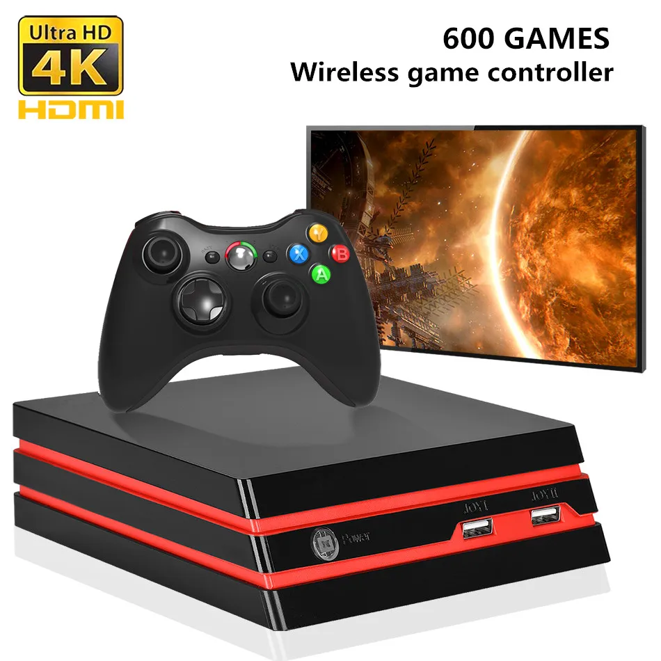 4K HDMI видео игровая консоль с беспроводным контроллером встроенный в 600 классические игры 64 бит семейный ТВ Ретро игровая консоль