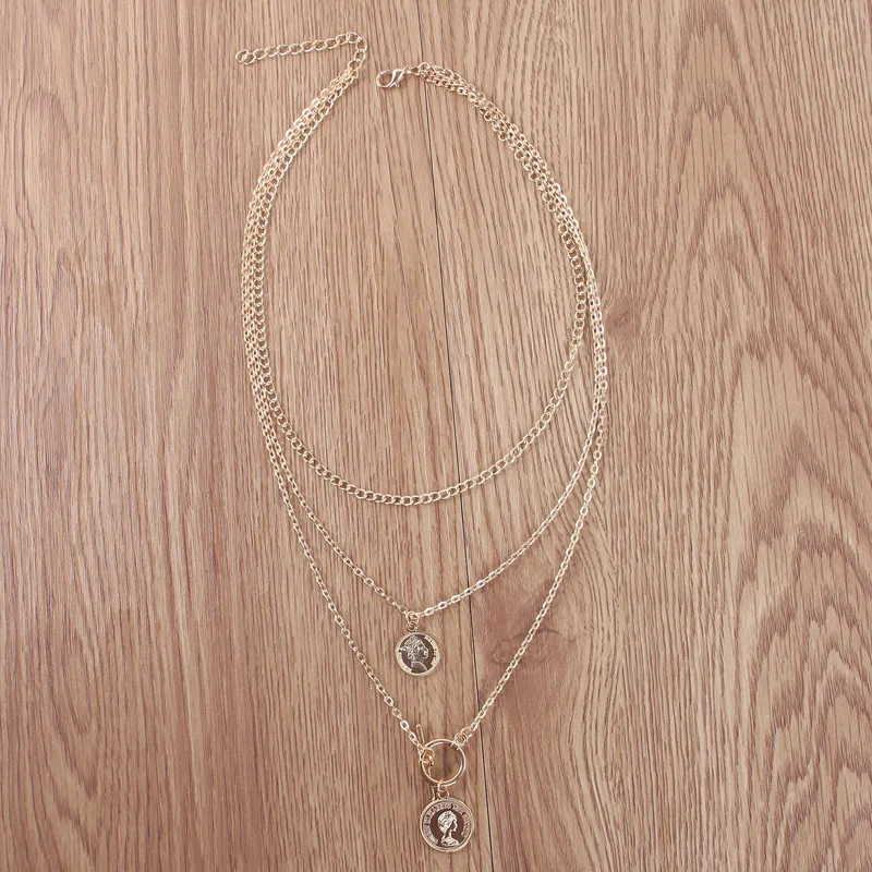 3 шт./компл. женское ожерелье в стиле ретро монета с портретом геометрическим