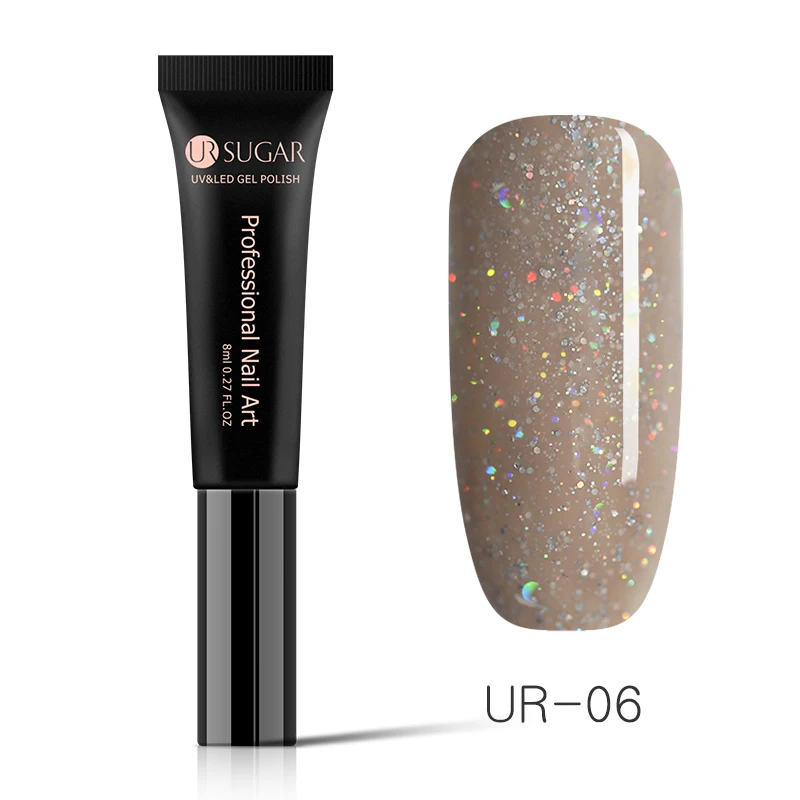 UR-06 Ur SUGAR, 8 мл, гель для ногтей, голографический лак, сияющий блеск, лазер, розовый, замочить от УФ-геля, долговечный Гель-лак для ногтей - Цвет: UR-06