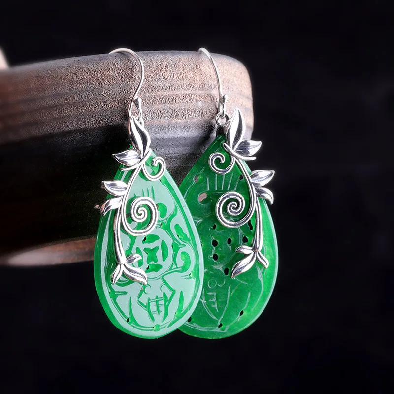 Прямые продажи нового модного серебра 925 Чистое серебро и серьги из нефрита капли