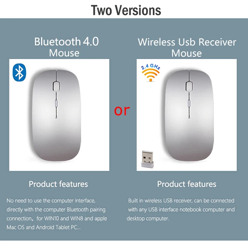Bluetooth Мышь для MacBook Air Pro Win10/Mac ноутбук Беспроводной Перезаряжаемые Mute Тихая
