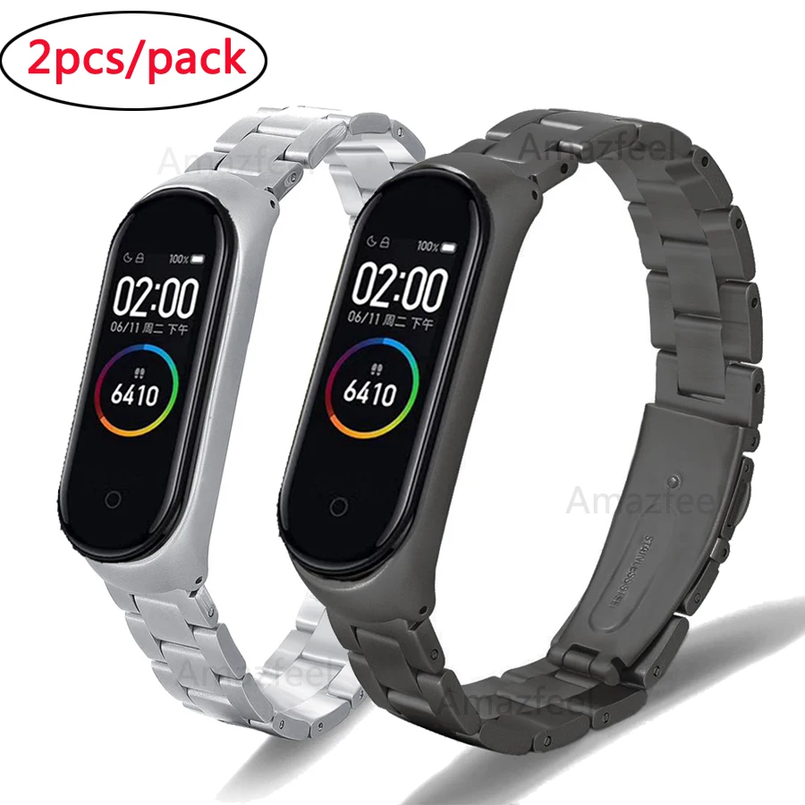 2pcs-pack 2 шт./упак. Металическая цепочка из нержавеющей стали с сменный ремешок для xiaomi mi band 4 ремешок для наручных часов mi band 3 ремень ремешки на запястье - Цвет: 2pcs-pack