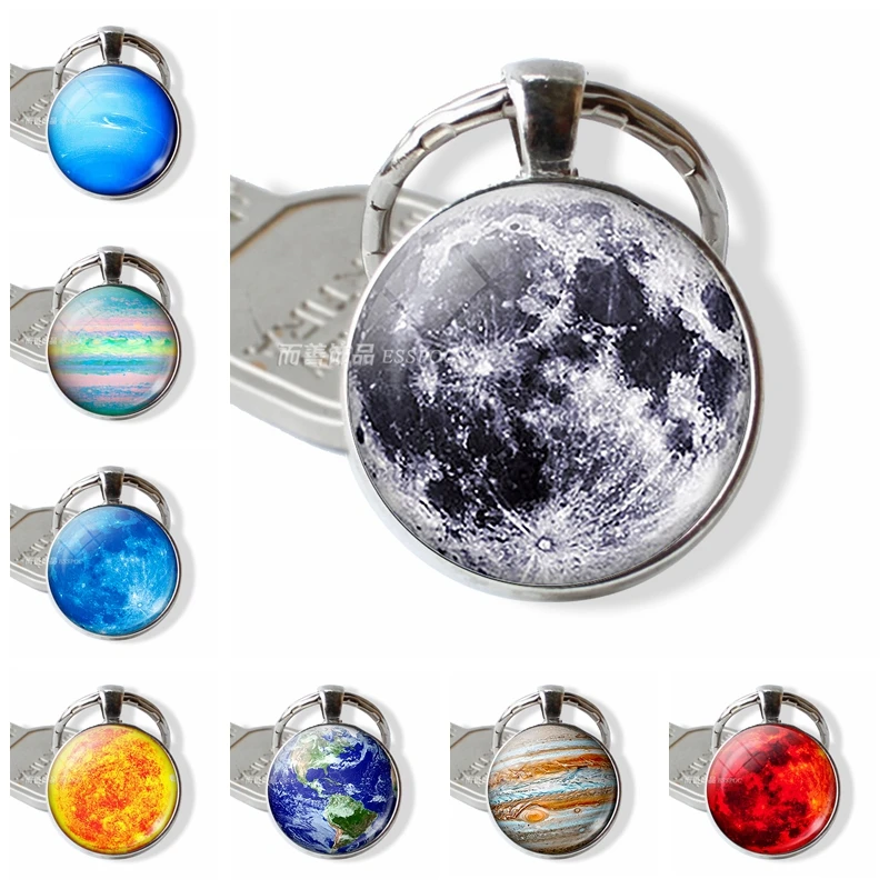 

Fashion Accessories Star Planet Moon Lunar Sun Keychain Glass Dome Manual Pendant Jewelry Keyring Key Chain Ring Creative Gift