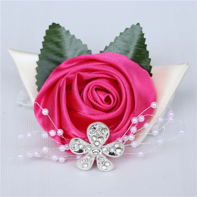 rose red Цветок на руку для подружки невесты с искусственными розовыми шелковыми лентами цветок на руку для подружки невесты жемчужные свадебные аксессуары SW0677Y - Цвет: rose red