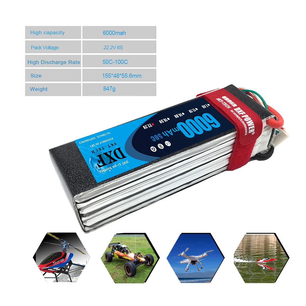 Аккумулятор DXF 7,4 V 22,2 V 6S 2S 5200mah 6000mAh 50C Burst 100C для радиоуправляемого автомобиля квадрокоптера вертолета самолета