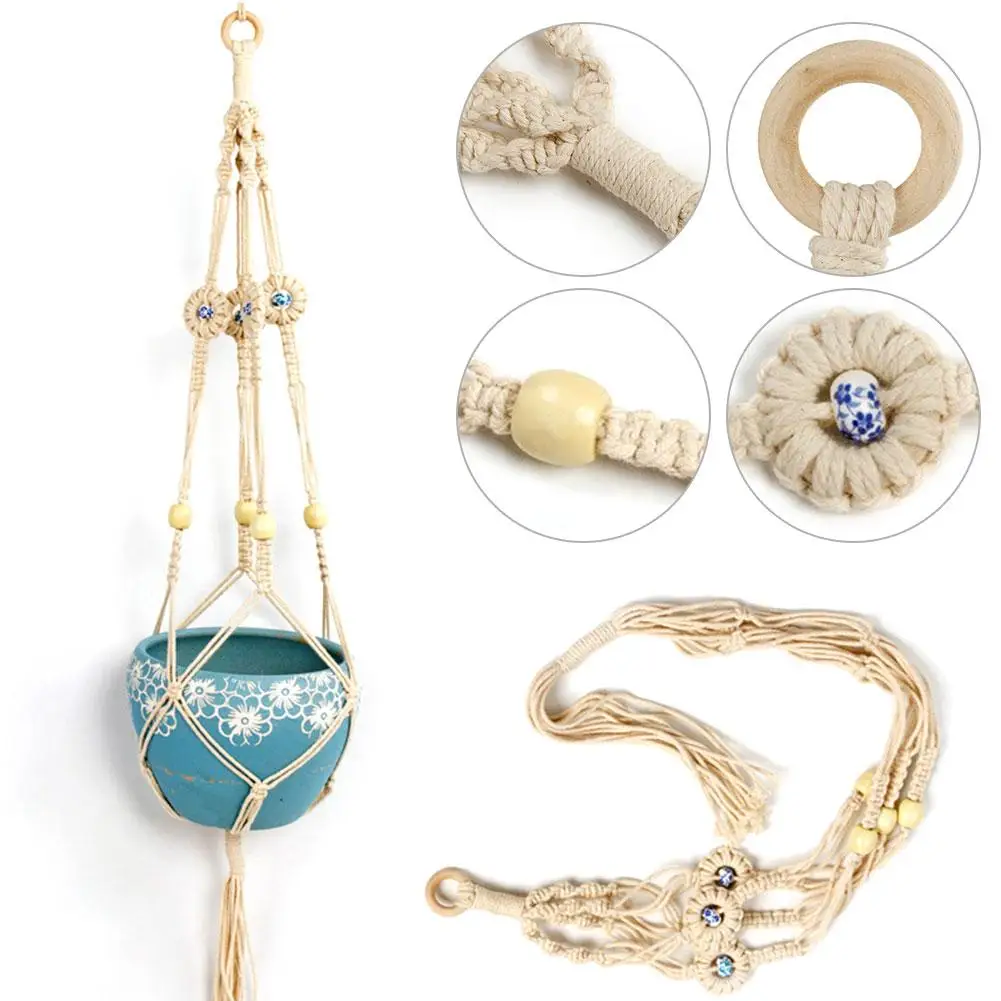 Boho натуральная подвесная корзина льняная веревка Настенная сумка цветочный