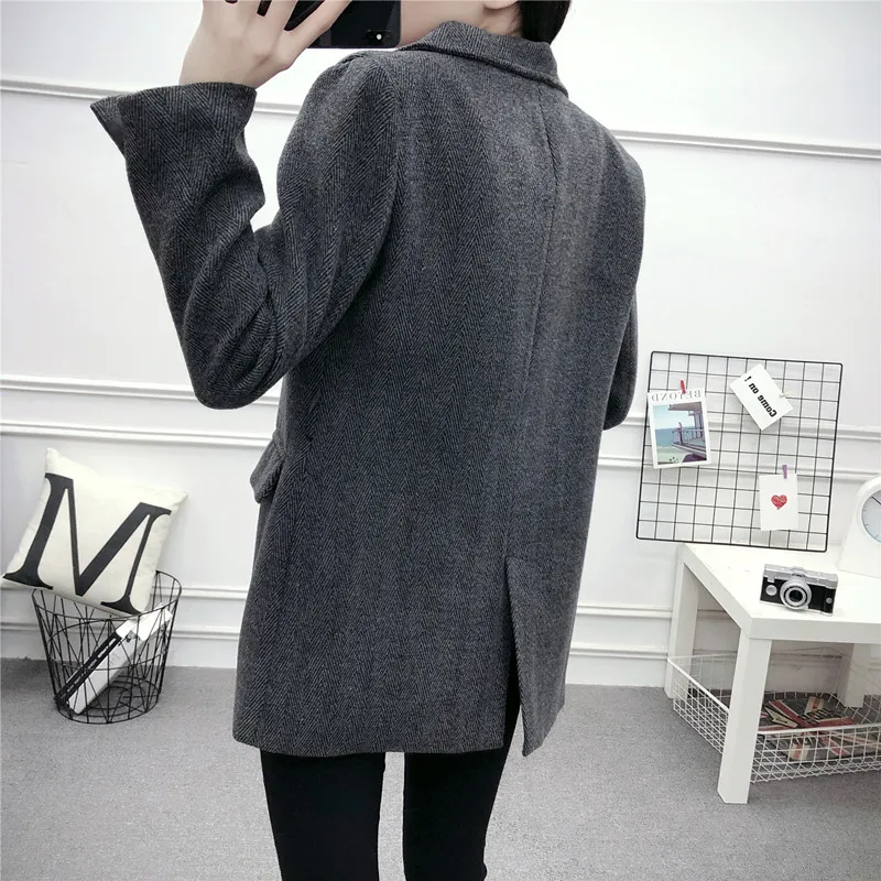 Woolen Blazer Women Notched Coat Lady slim Long Sleeves OL Style wool small suit | Женская одежда