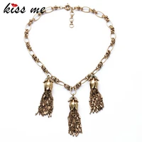kissme bohemian statement necklaces for women hyperbole fashion brand jewelry antique gold color brass tassel pendant necklaces
