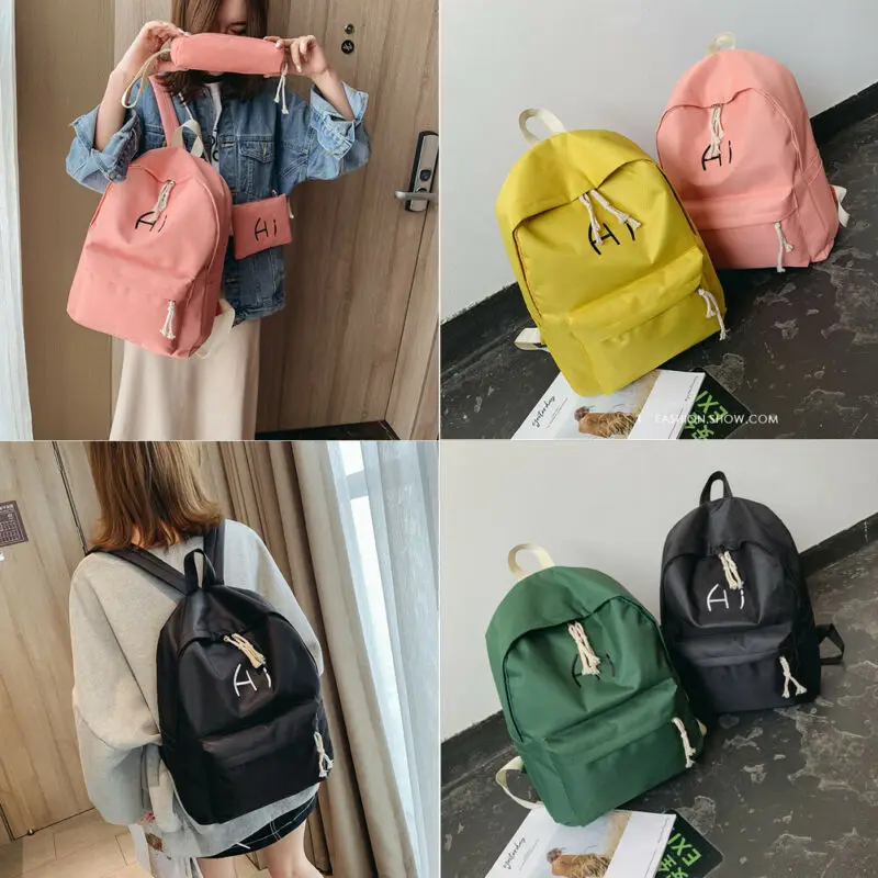 Женский рюкзак на молнии вместительный школьный холщовый плечо 3 шт. в комплекте