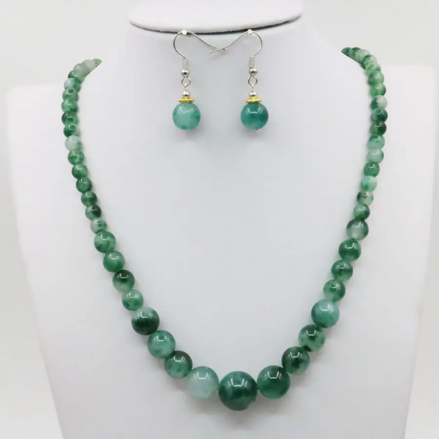 Цветок зеленый халцедон ожерелье цепочка серьги наборы Круглые Бусины Ювелирные