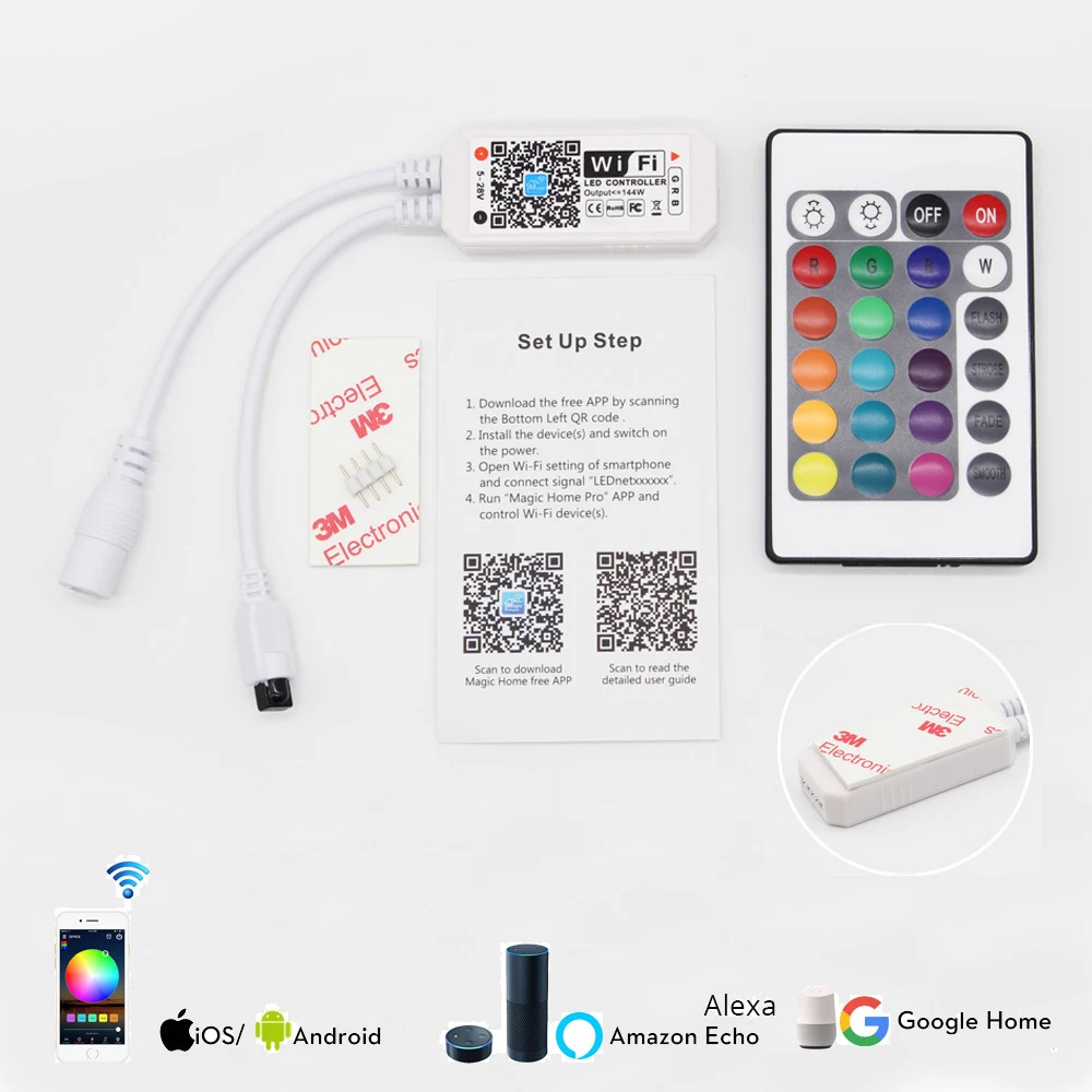 Светодиодная лента с регулируемой яркостью Wi-Fi 12 В RGB SMD 3528 водонепроницаемый