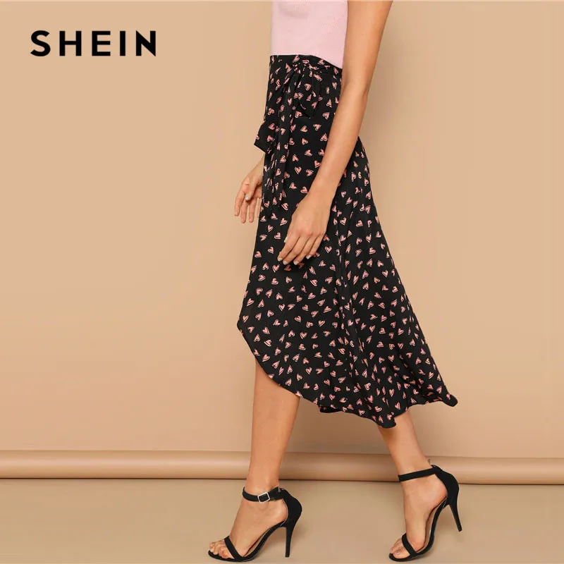 SHEIN Асимметричная Юбка С Принтом И Узлом Женская Летняя Богемная Юбка С Поясом