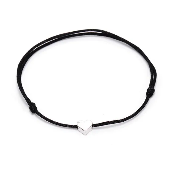 heart black Браслеты VEKNO Lucky Heart для женщин и мужчин, многоцветная веревка, регулируемый браслет, сделай сам, ручная работа, дружба, лучшие подарки, ювелирные изделия - Окраска металла: heart black