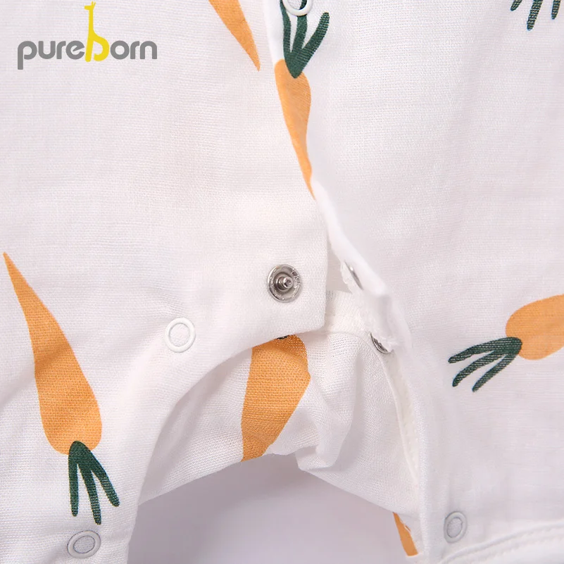 Pureborn Летняя Одежда для девочек; детские комбинезоны; Костюмы новорожденных и мультипликационным принтом «Изделие из хлопка с короткими рукавами для мальчиков, комбинезон, костюм