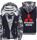 Мужские толстовки с капюшоном Mitsubishi, куртка с принтом логотипа автомобиля, мужские толстовки, зимнее утепленное флисовое хлопковое камуфляжное Мужское пальто реглан на молнии