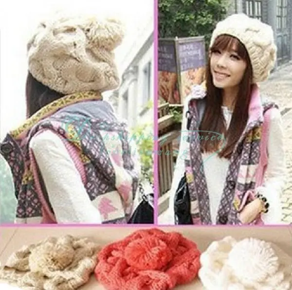 Hot Fashion women winter warm pumpkin hat twist ball of Wool Beret Hat | Аксессуары для одежды