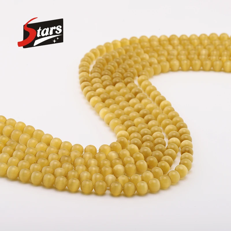 Одиночные бусины кошачий глаз 8 мм желтые круглые свободные камень для