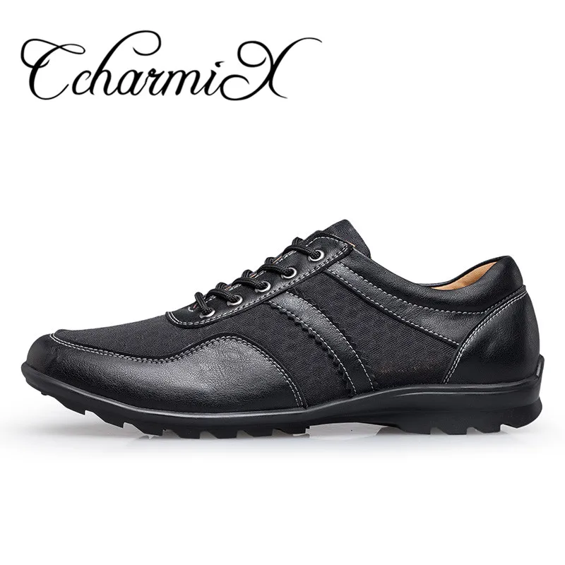 Black CcharmiX/Большие размеры 38-48; кожаная мужская официальная обувь на шнурках; Мужские модельные туфли; Оксфордский бизнес; летние дышащие мужские туфли на плоской подошве для прогулок - Цвет: Black