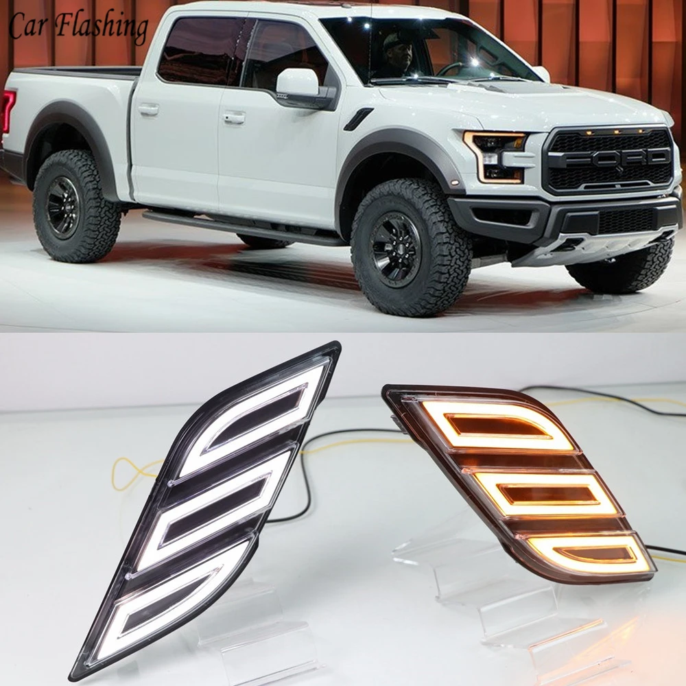 2 шт. светодиодный автомобиля Fender светильник для Ford Raptor F150 Светодиодный дневной светильник с сигнальные лампы 12V DRL боковые лампы