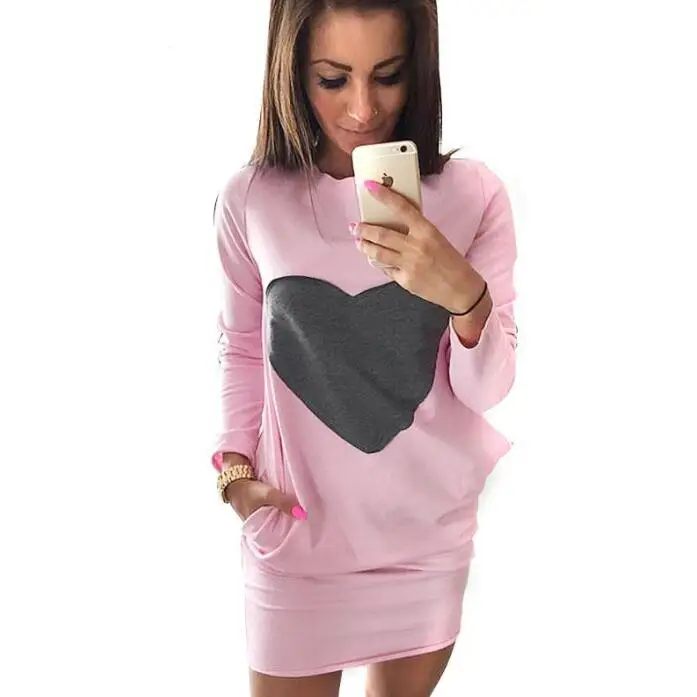 2018 женское платье с сердечками мини Толстовка Женская куртка длинным рукавом и