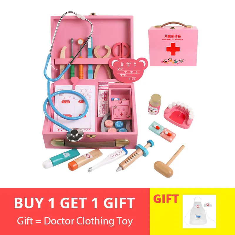 34Pcs Children Pretend Play Toys Wooden Role-play Doctor Medicine Cabinet for Boys Girls Playing Birthday Gift Set 2019