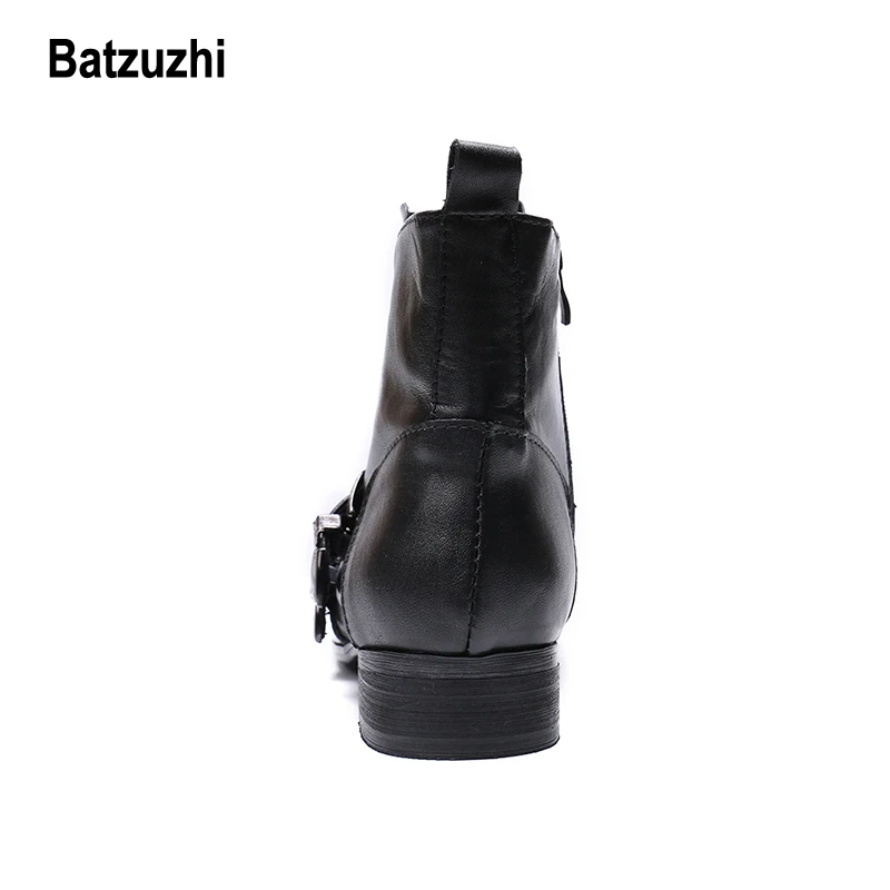 Batzuzhi Fashion Men Shoes Boots Pointed Soft Genuine Leather Buckles Motorcycle Knight Work for Big US12 |