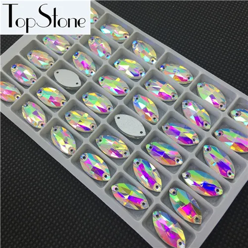 Crystal AB TopStone все размеры цвета Navette пришивные стразы 6x12 7x15 9x18 мм Пришивные стеклянные хрустальные камни - Цвет: Crystal AB