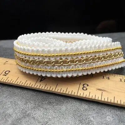 L4 white 16mm 5yds золотая цепочка с серебряными бусинами кружевная лента винтажная Ткань кружево с блестками свадебное платье Dentelle Аппликация Швейные принадлежности - Цвет: L4 white 16mm