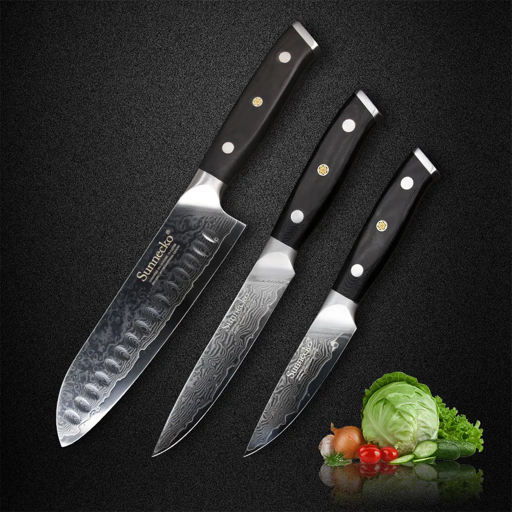 Sunnecko 3 шт. японский VG10 Дамасская сталь набор ножей 7 &quotSantoku 5&quot утилита 5 &quotдля