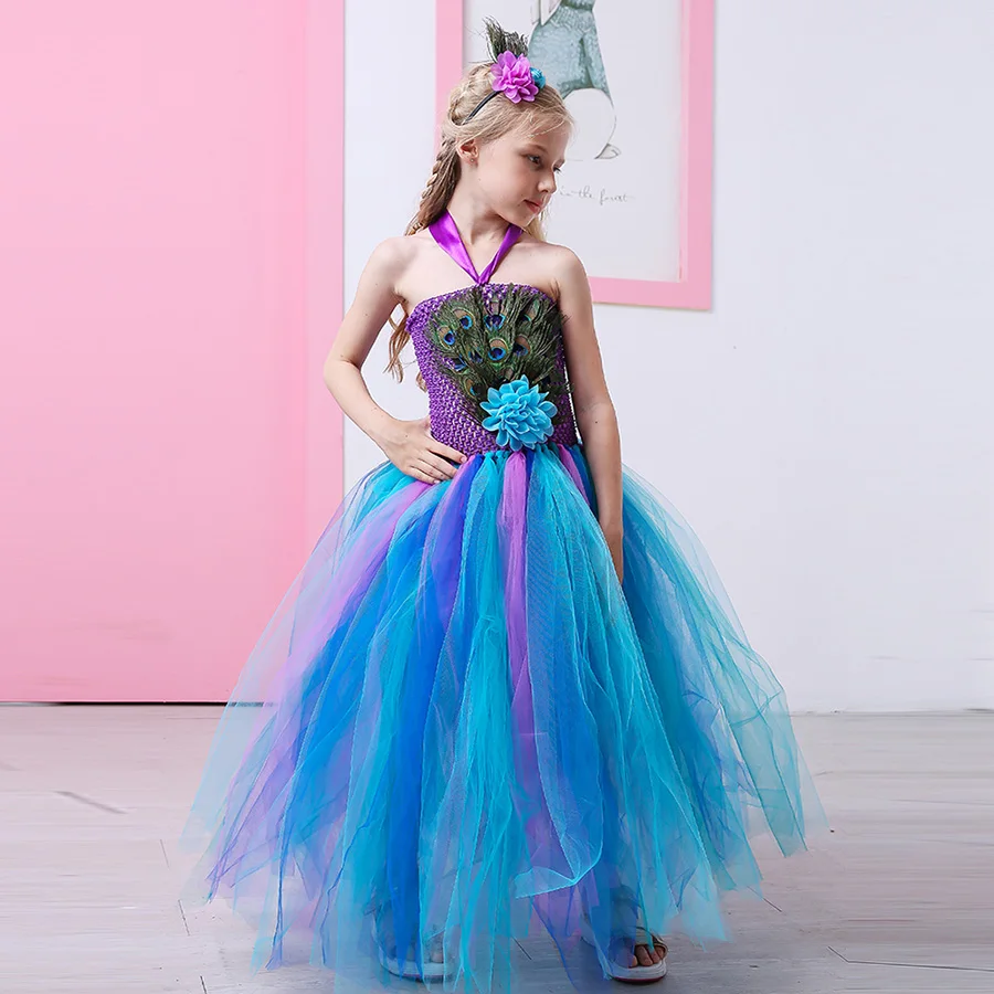 Платье-пачка для девочек с павлиньими перьями детское платье павлином